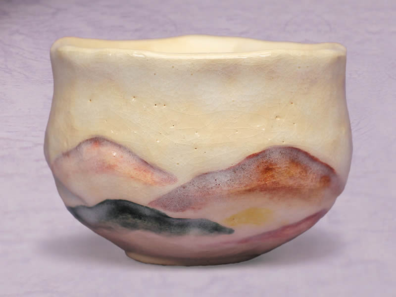 2017年初春作品萬福堂楽入作色楽茶碗「吉野」