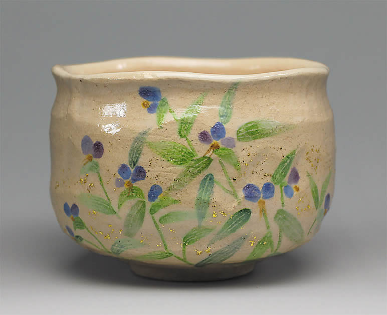 2017年初春作品　露草の絵　茶碗