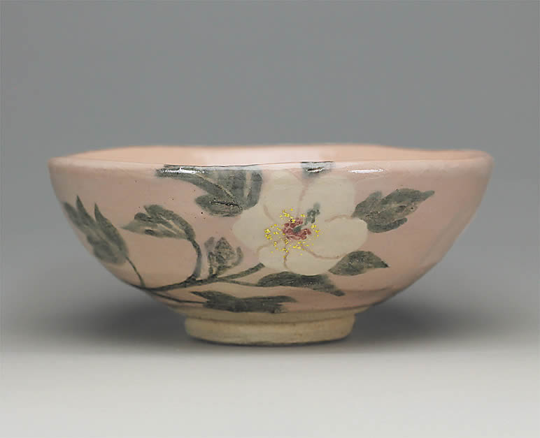 2017年初春作品　槿の絵　平茶碗