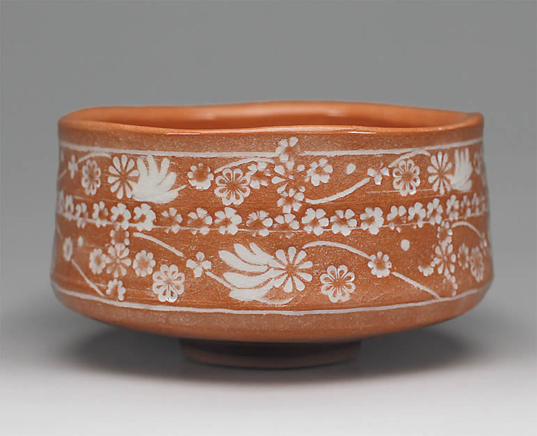 2017年初春作品　赤花三嶋　茶碗