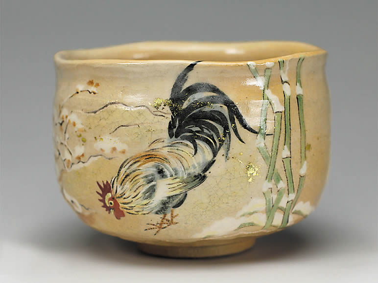 2017年初春作品　干支「酉」雪鶏図　茶碗