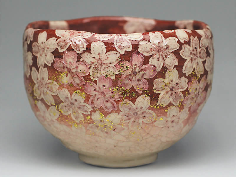 2018年初春作品「紅桜尽くし」茶碗