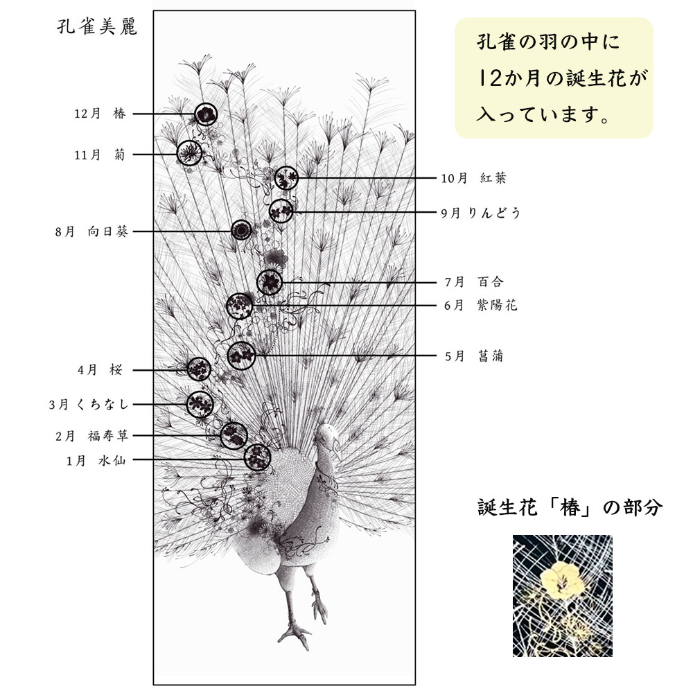 本金箔押掛軸 孔雀美麗