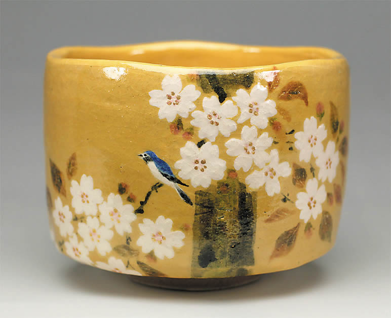 抱一「桜に小禽図」茶碗