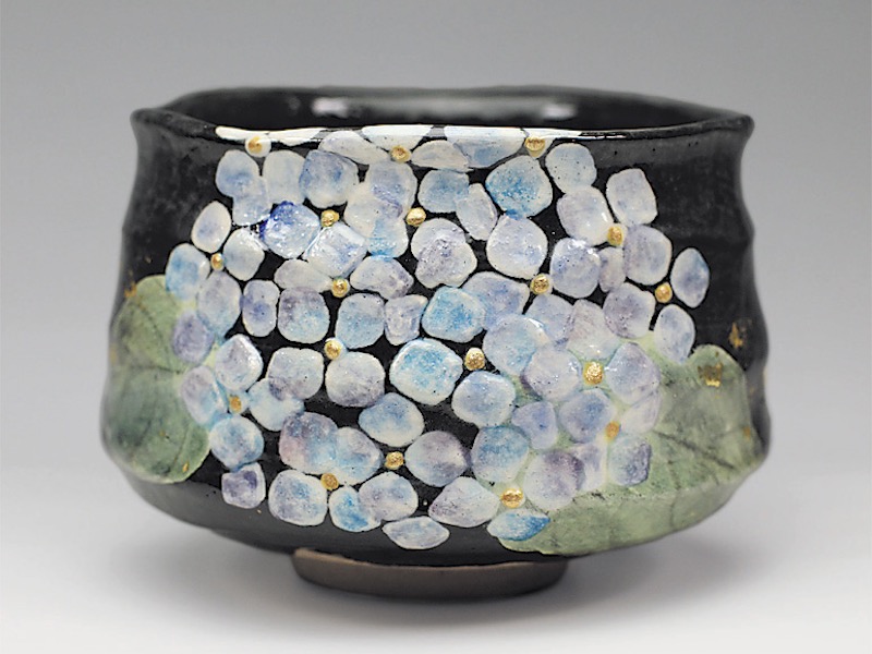 2019年初春作品　紫陽花の絵　茶碗
