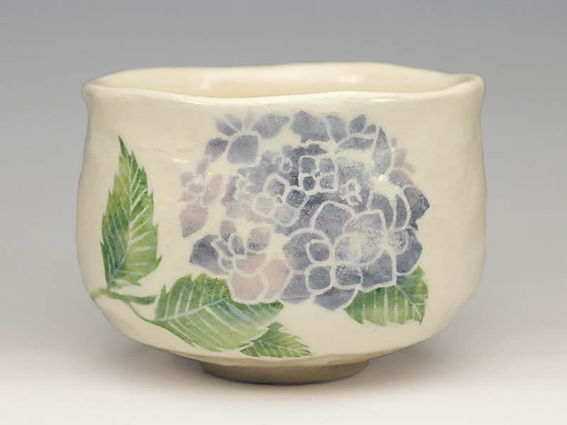 2020年初春作品紫陽花の絵　茶碗