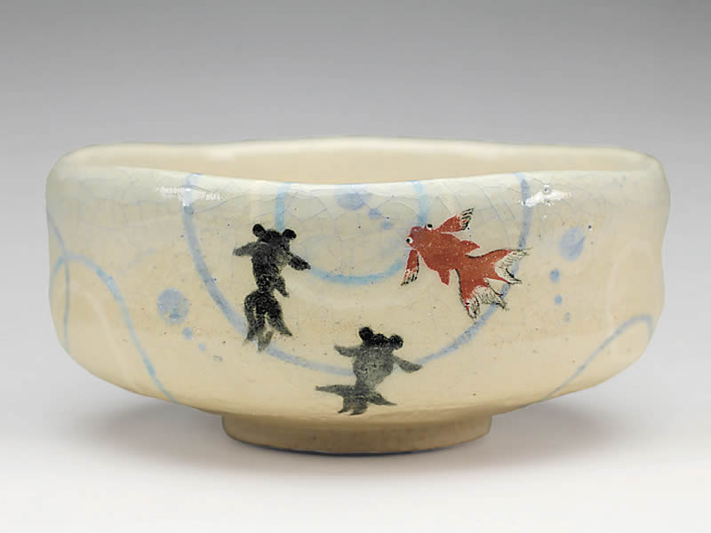 2020年初春作品金魚の絵　茶碗