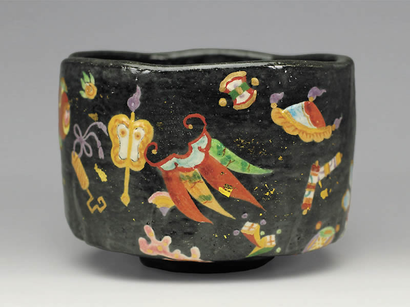 2021年初春作品 黒釉 宝尽くし図 茶碗