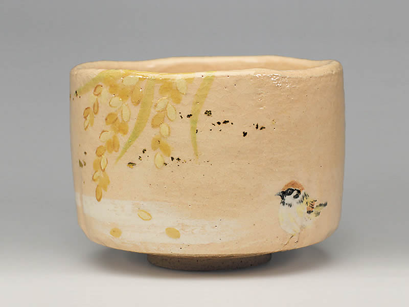2021年初春作品 楽入印 稲穂に雀の絵 茶碗【送料無料】