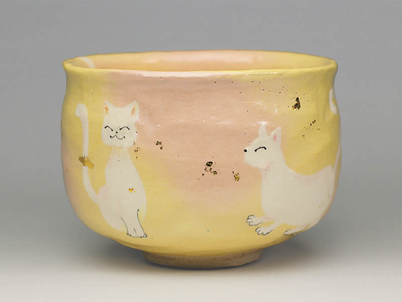 2021年初春作品 猫の絵 茶碗
