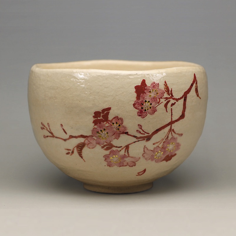 2022年初春作品 白楽 桜の絵 茶碗