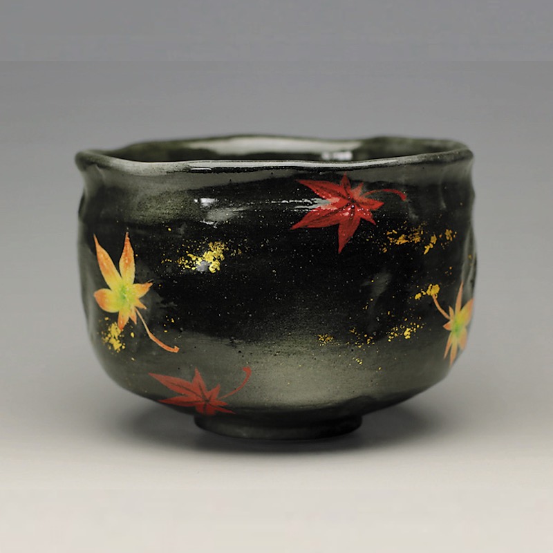 2022年初春作品　黒釉　紅葉の絵