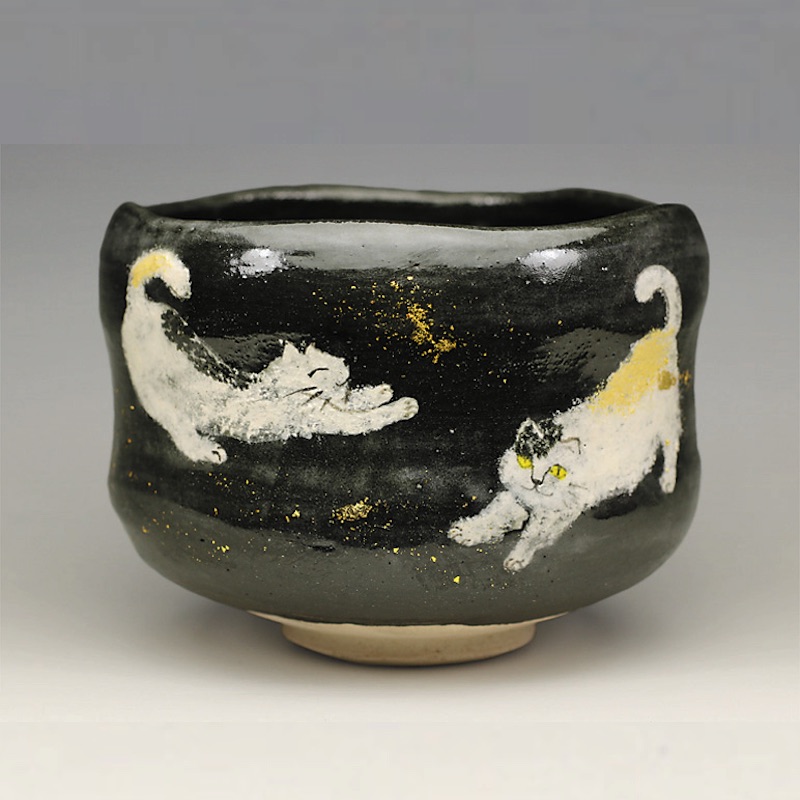 2022年初春作品 黒釉 猫の絵