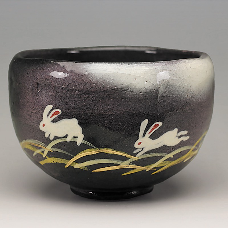吉村楽入 2023年初春作品 月うさぎの絵 茶碗