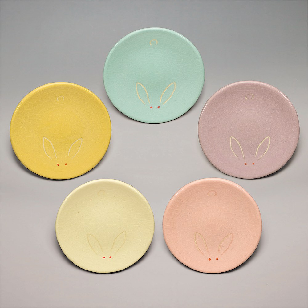 吉村楽入　2023年初春作品　うさぎ紋　銘々皿