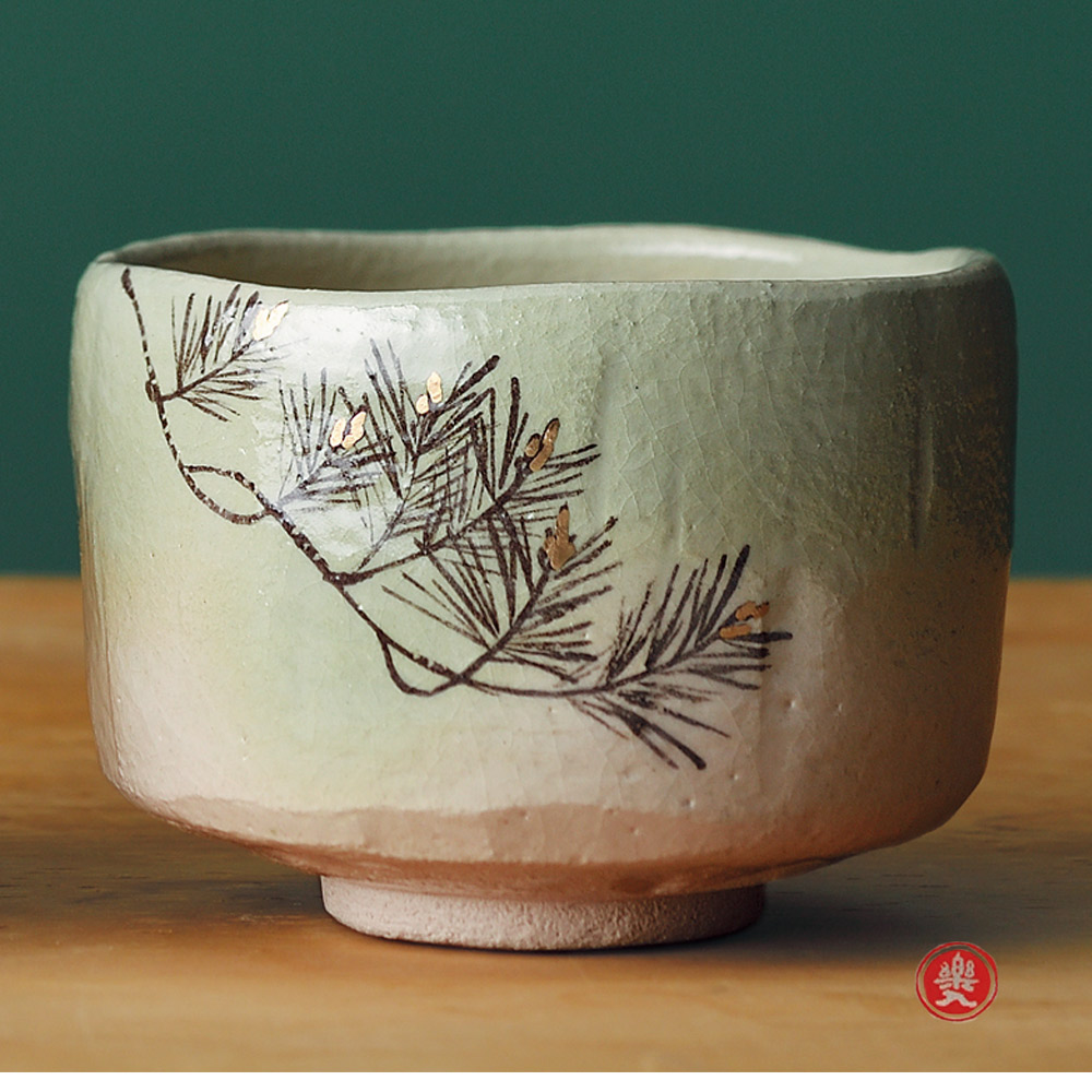 楽入窯　赤楽　富士絵写　抹茶茶碗　新品 2021年初春作品 楽入印 赤楽茶碗「桃柳」写【送料無料】